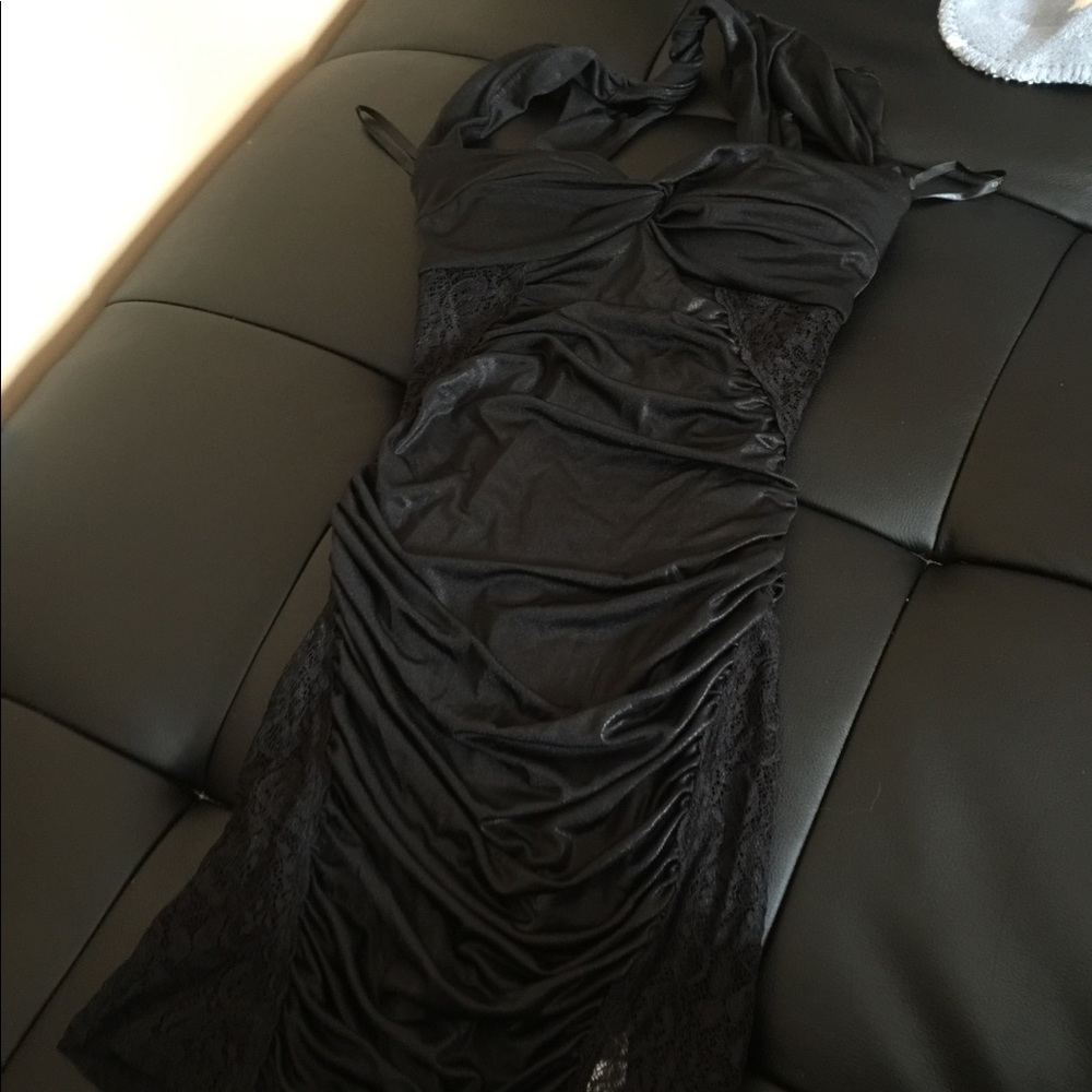 Bebe Sexy Lace Stretch Black Mini Dress